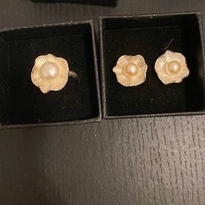 Pearl and Silver Ring and Earrings Set